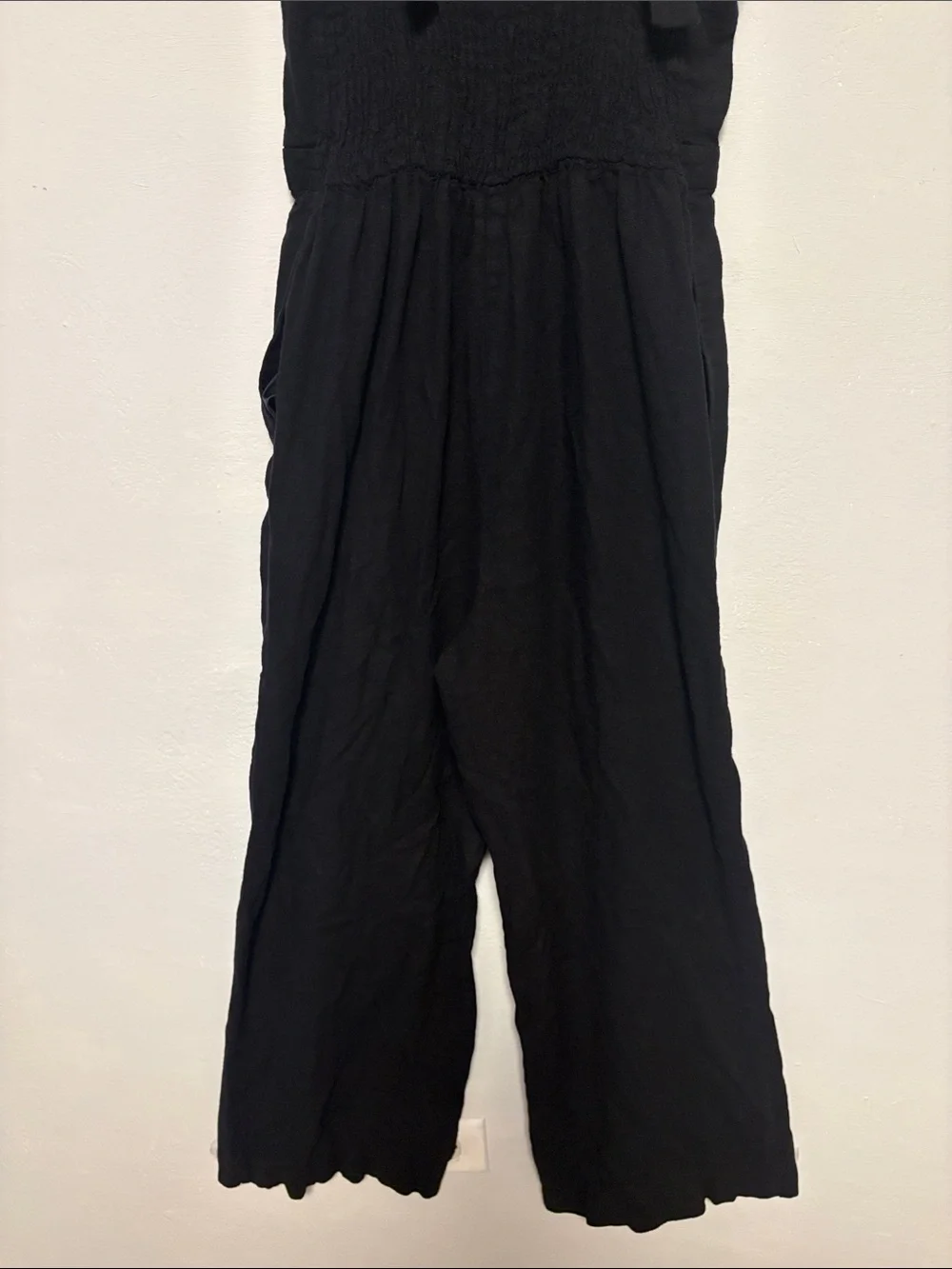 ZARA Black Linen Wide Leg Jumpsuit Button Front Square Neck Women’s XS